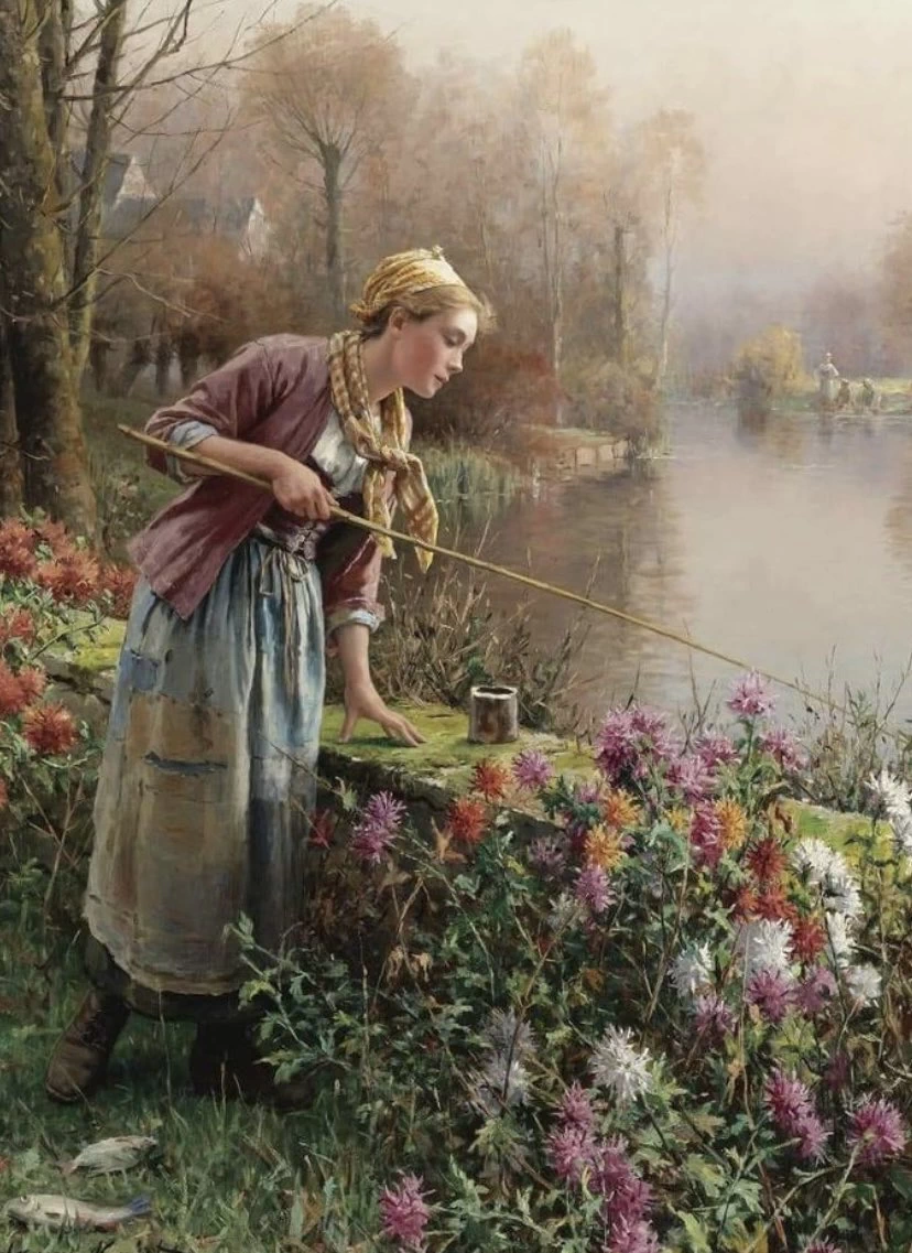 Ragazza bretone alla pesca
